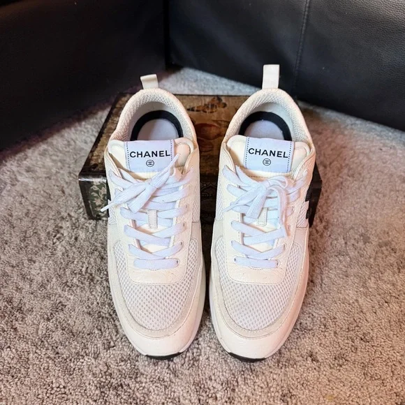 CHANEL Ivory Calfskin Suede Sneakers 42 - Picture 3 of 10